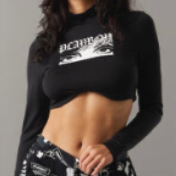 Brand NEW Black cropped Playboy Eyes Graphic Long Sleeve Bustier Top new shirt - Picture 4 of 7